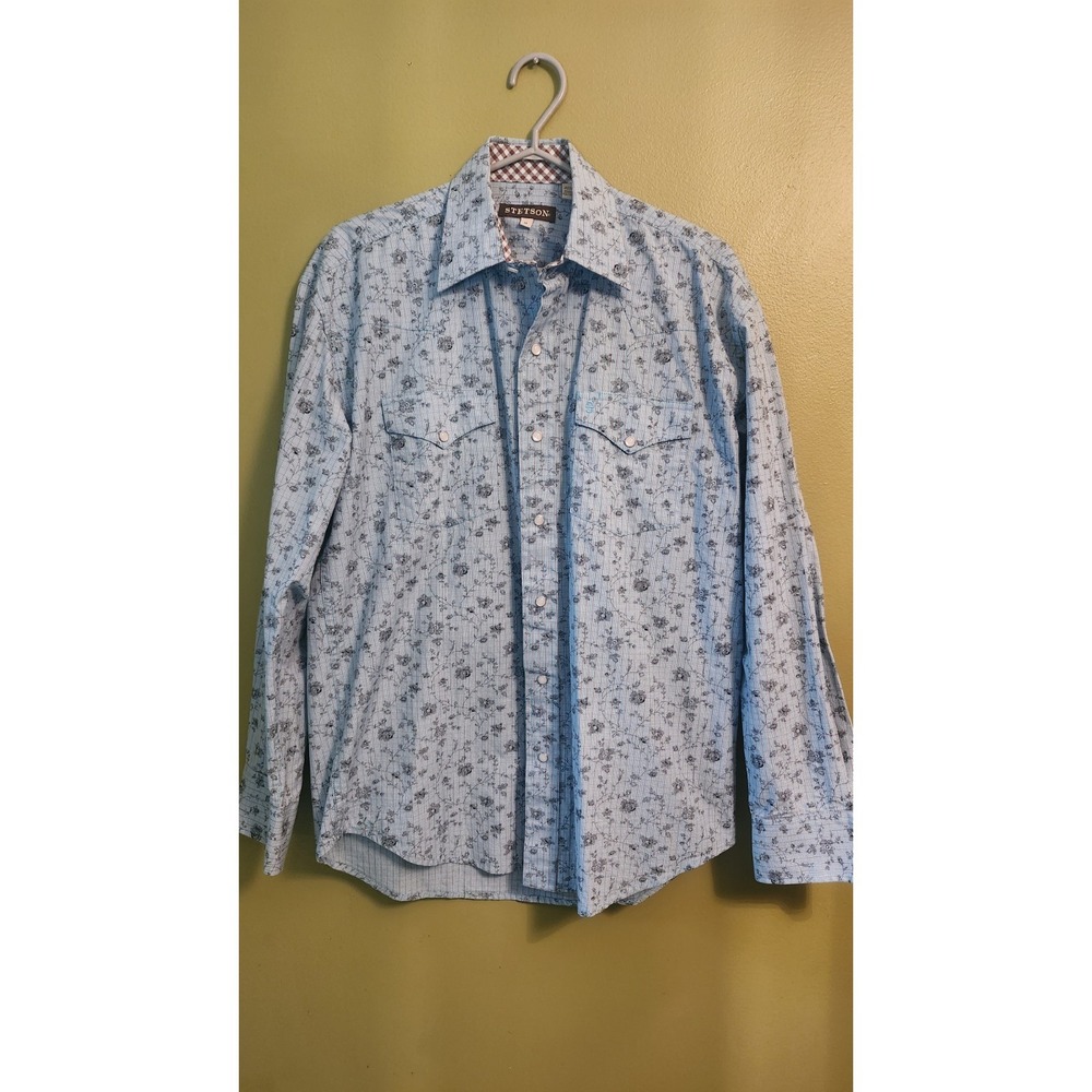 Stetson Pearl Snap Button Down Mens Med Floral Western Shirt Cotton‎